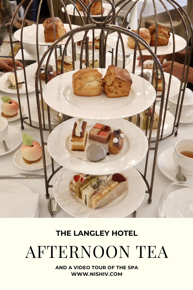 Afternoon Tea, Cocktails & A Tour Of The Langley Hotel Spa, Nishi V. afternoon tea tray with cakes and sandwiches