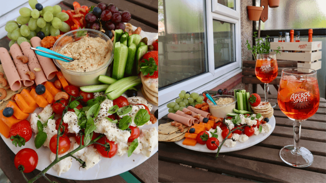Vegetarian Grazing Platter with two aperol spritz