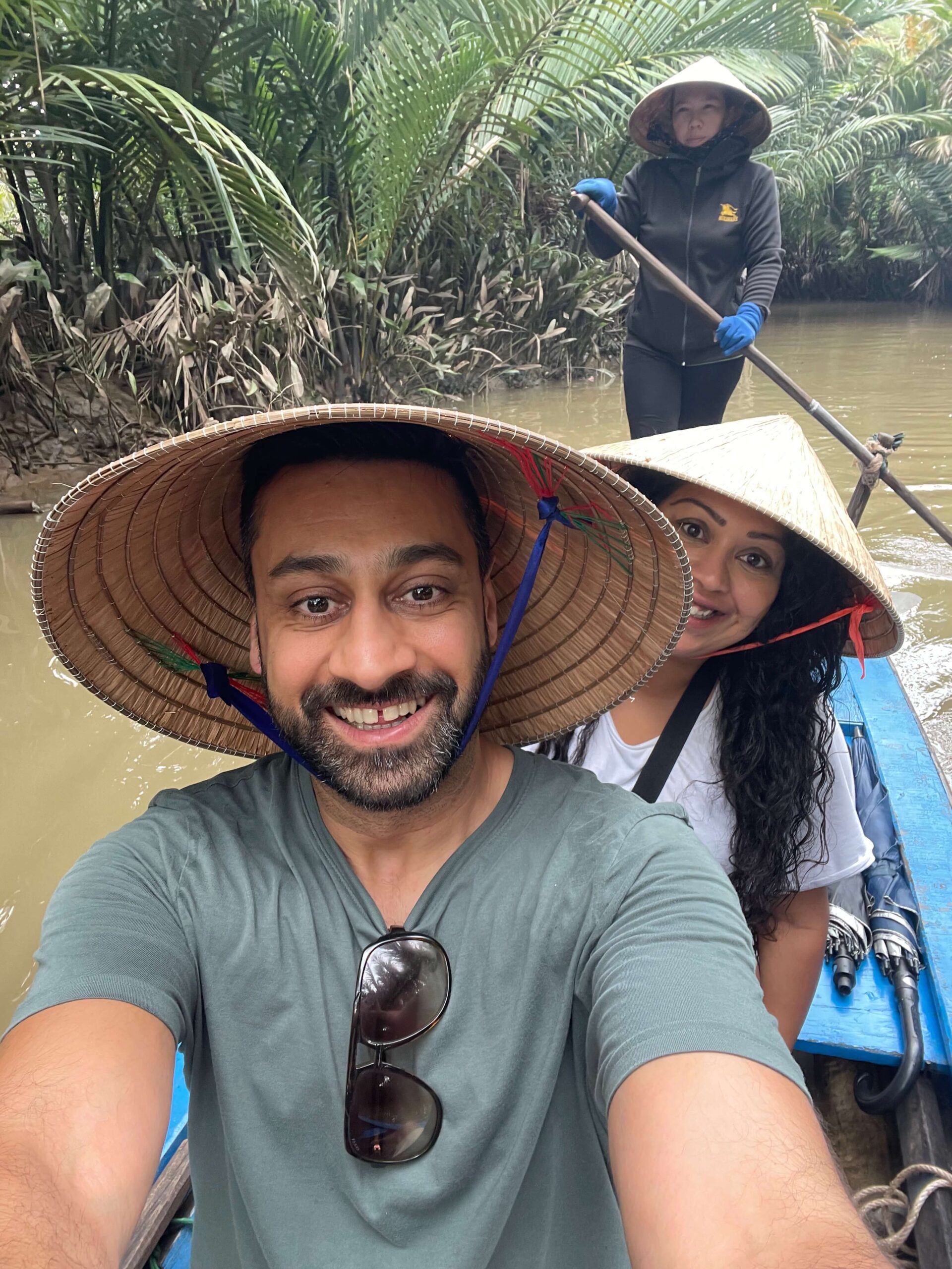 couple on a boat on the Mekong delta river cruise