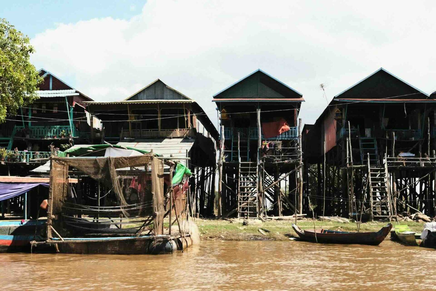 Houses on stilts at the floating village on Tonle Sap lake