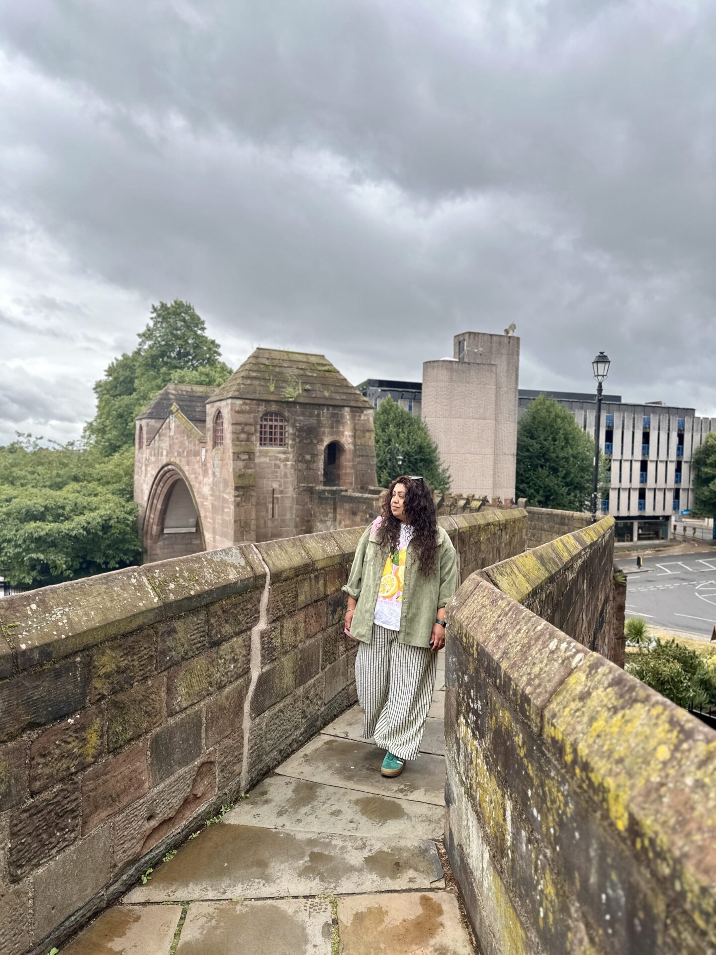 Nishi walking along Chester City Walls