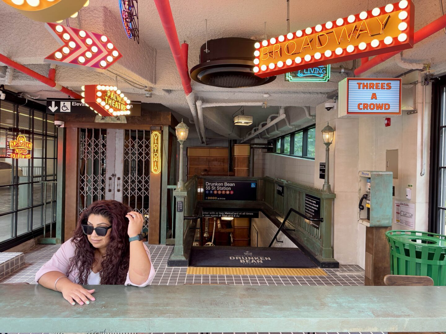 Nishi posing at the entrance of Drunken Bean 드렁큰빈 - a New York subway themed cafe in Gangnam, Seoul
